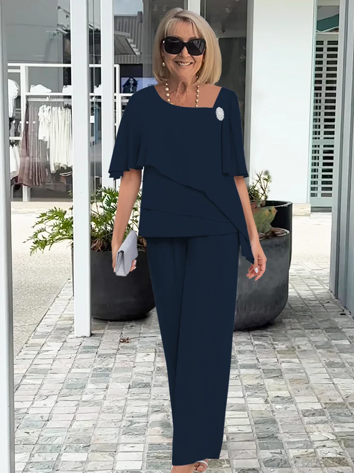 Women's Elegant Wide-Leg Evening Set in Navy