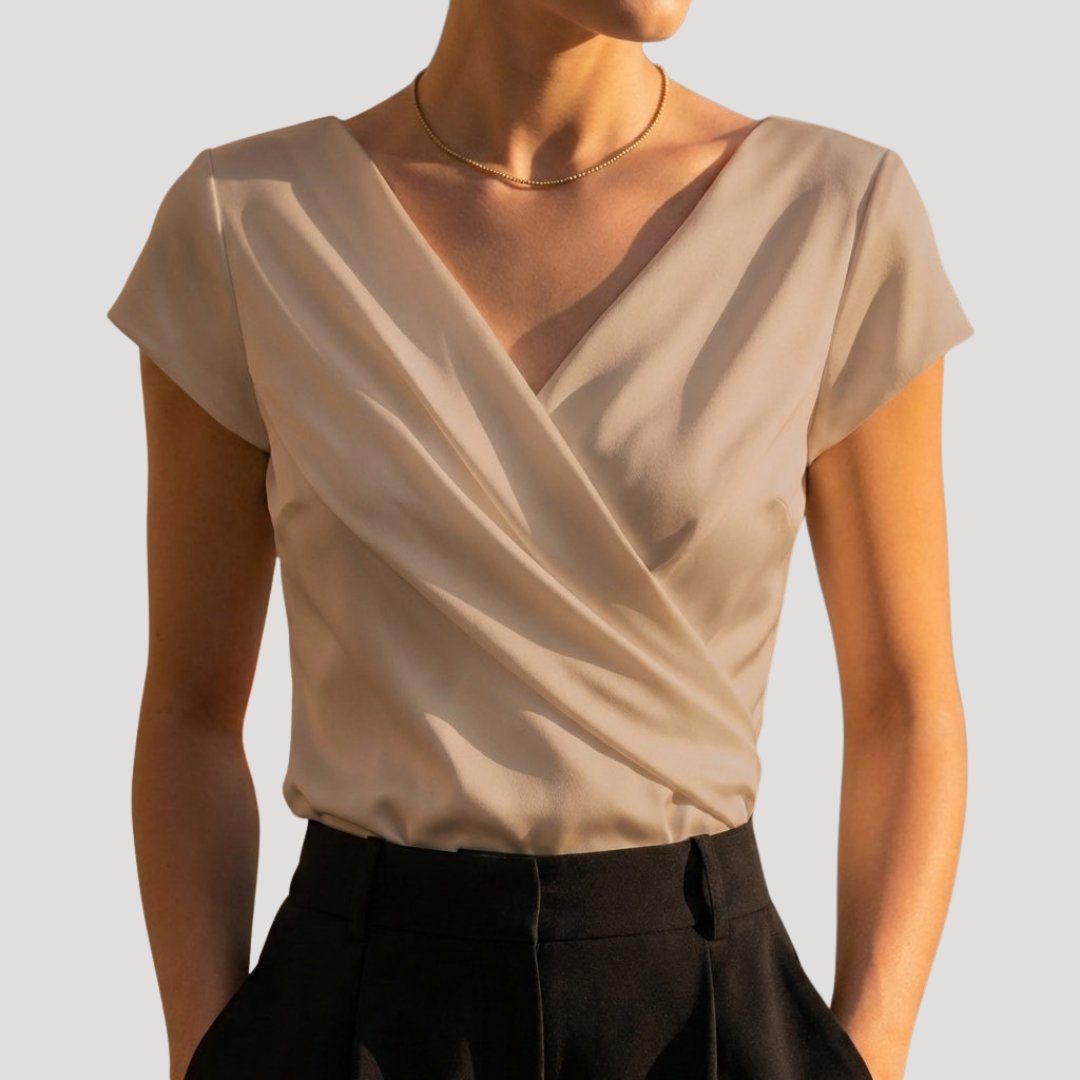 Women's Elegant Wrap Blouse for Work in Khaki