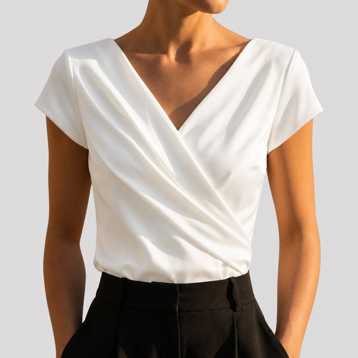 Women's Elegant Wrap Blouse for Work in White
