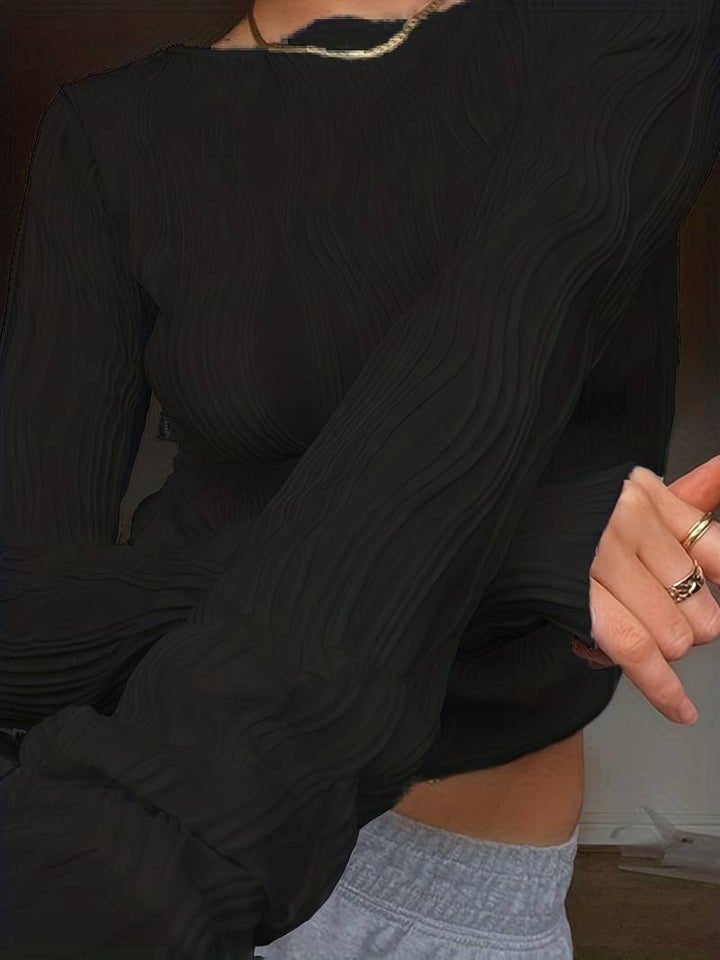 Women's Embossed Long Sleeve Top | Ruched Cuff (5)