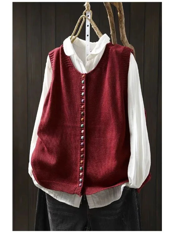 Women's Essential Knit Vest for Autumn in Red