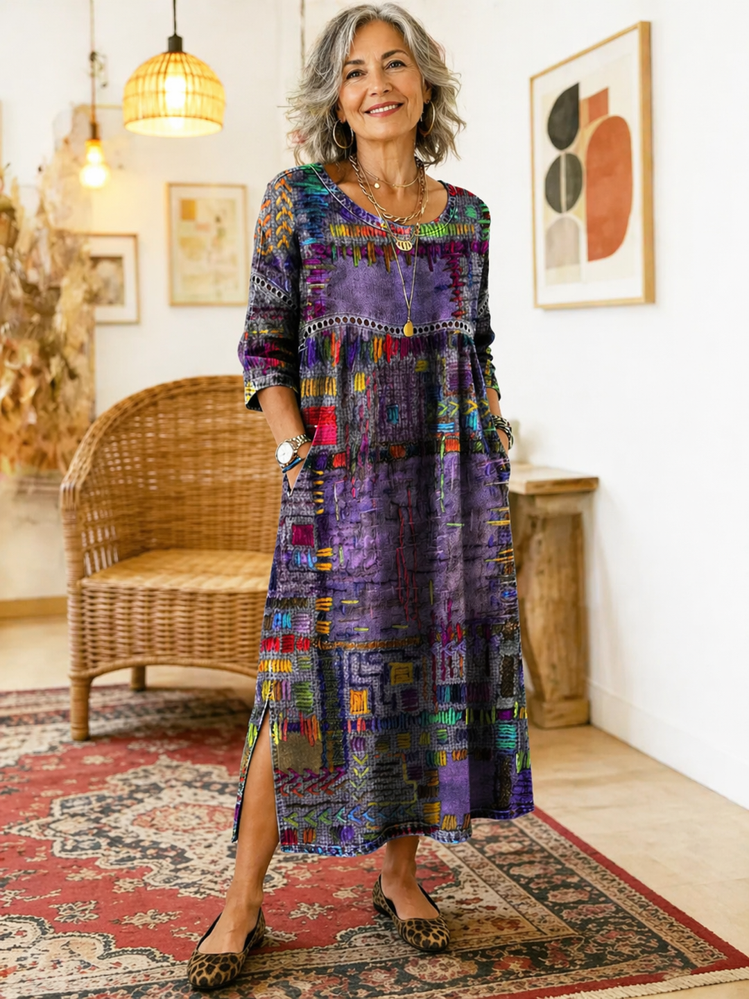 Women's Ethnic Patchwork Spring Dress (3)