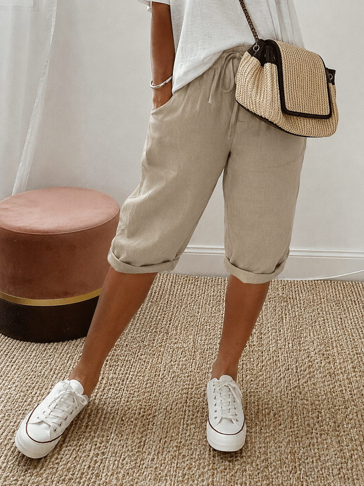 Women's Everyday Linen Shorts Like Pants in Beige