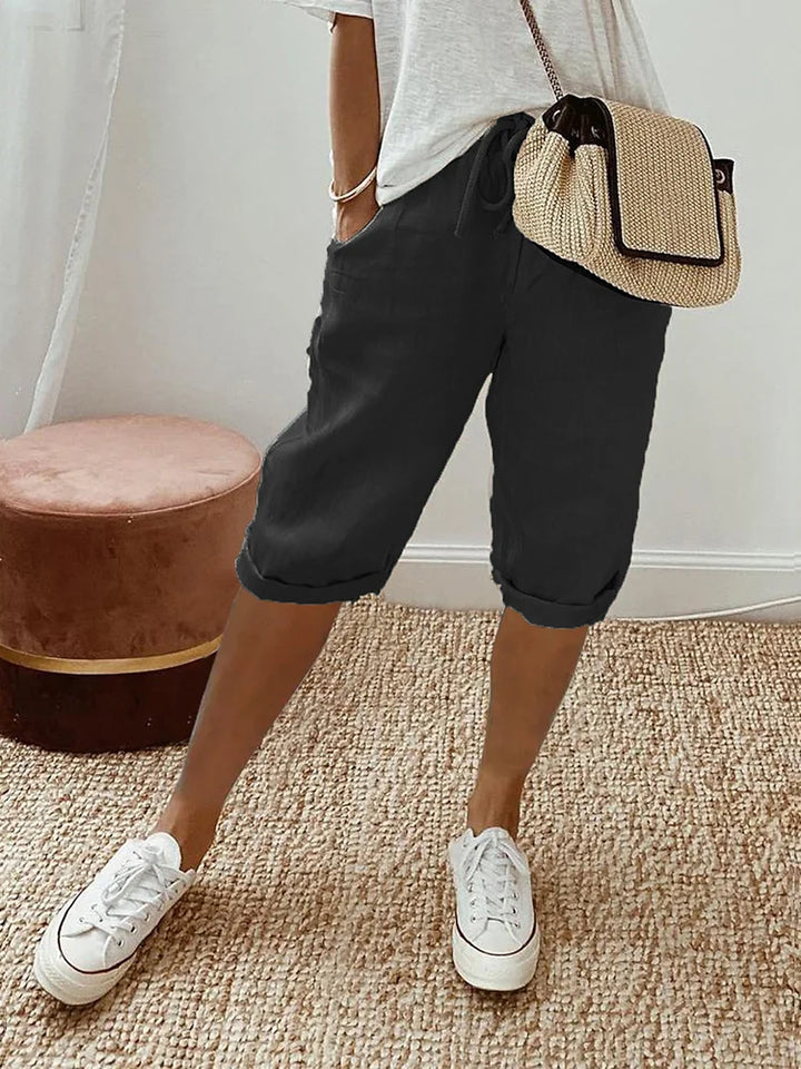 Women's Everyday Linen Shorts Like Pants in Black