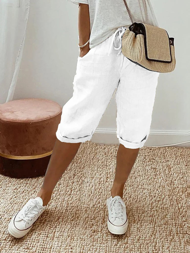 Women's Everyday Linen Shorts Like Pants in White