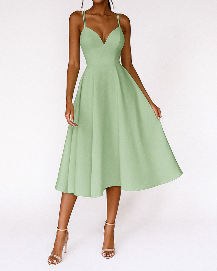 Women's Fall Midi Dress for Wedding Guests in Green