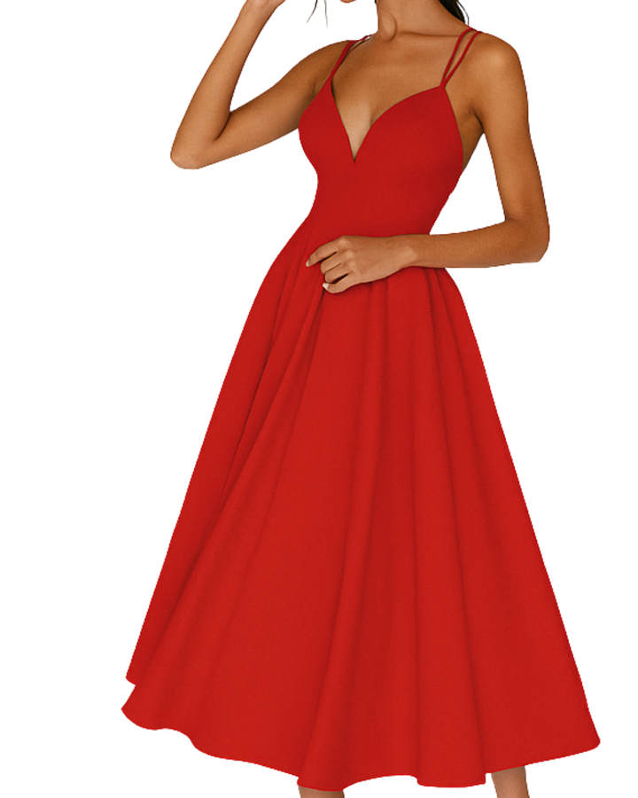 Women's Fall Midi Dress for Wedding Guests in Red