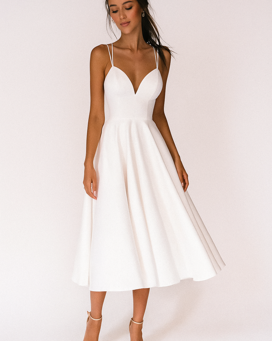 Women's Fall Midi Dress for Wedding Guests in White
