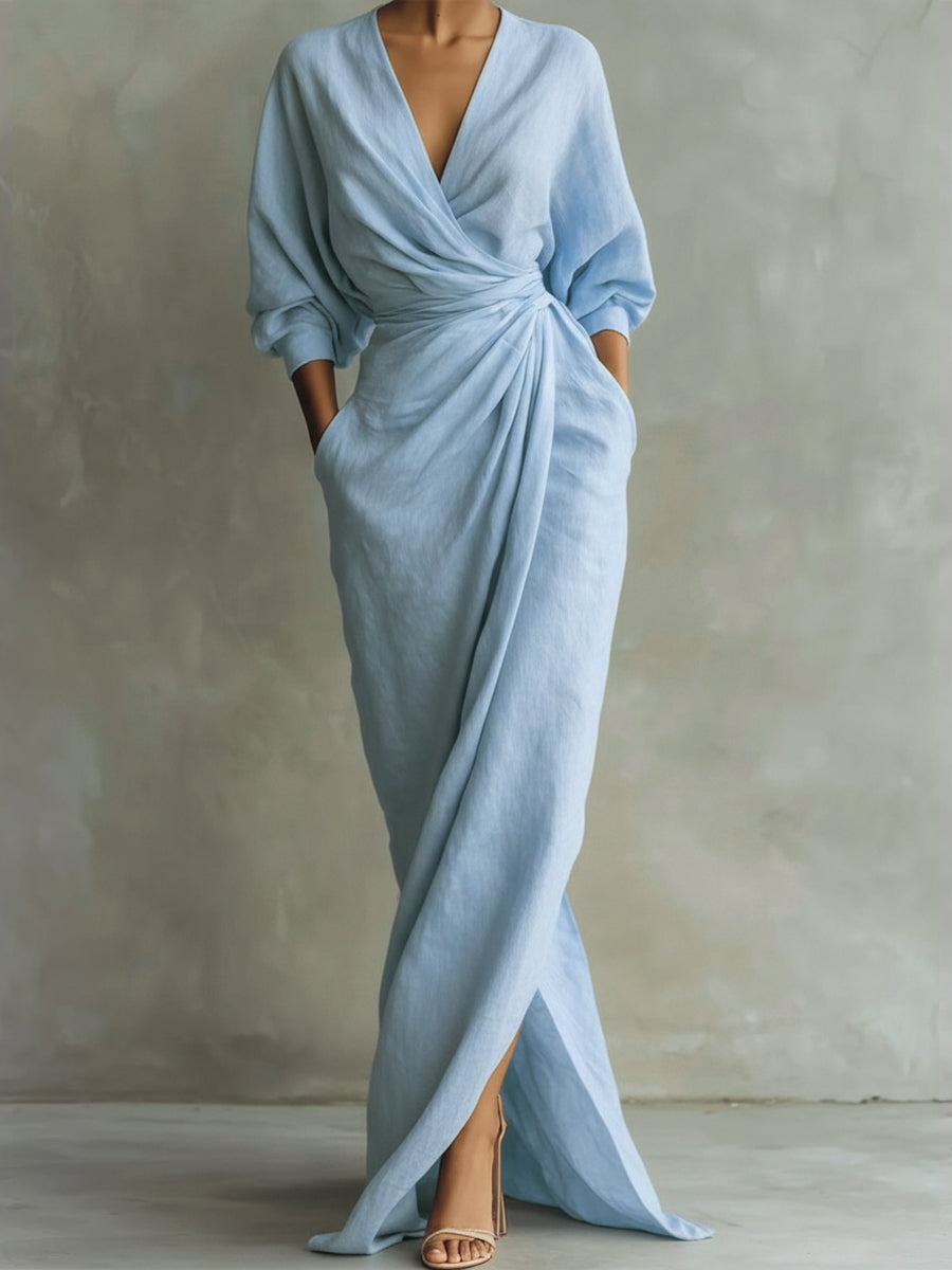 Women's Fall Wedding Guest Dress in Light Blue