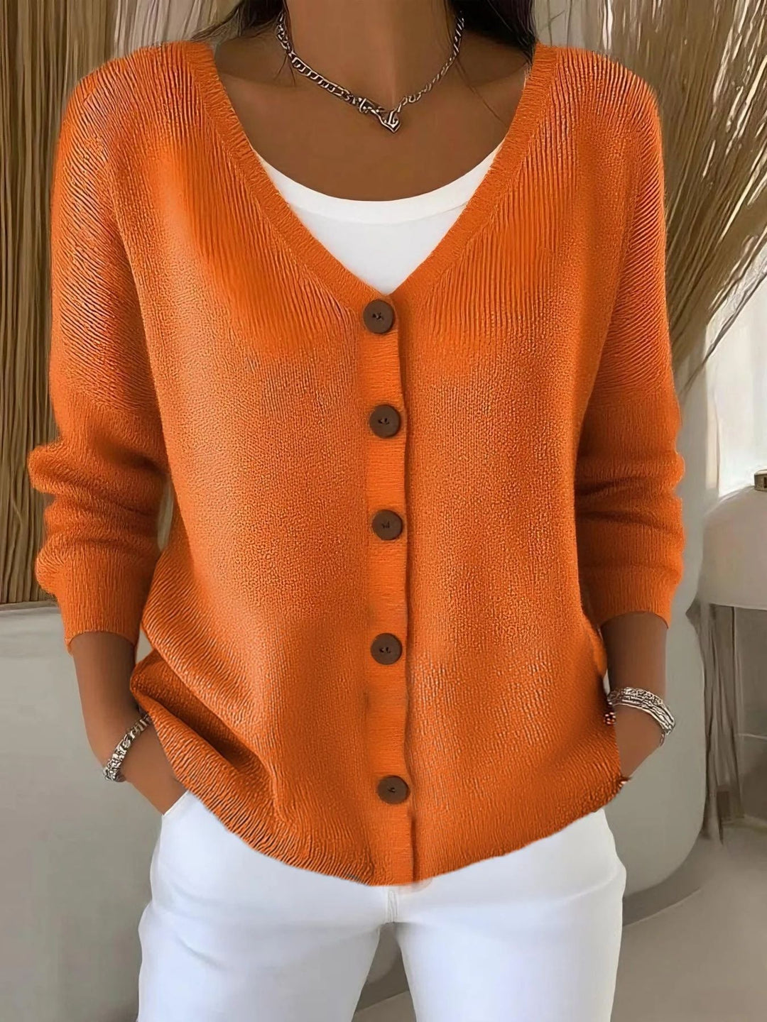 Women's Flattering Knit Pullover in Orange