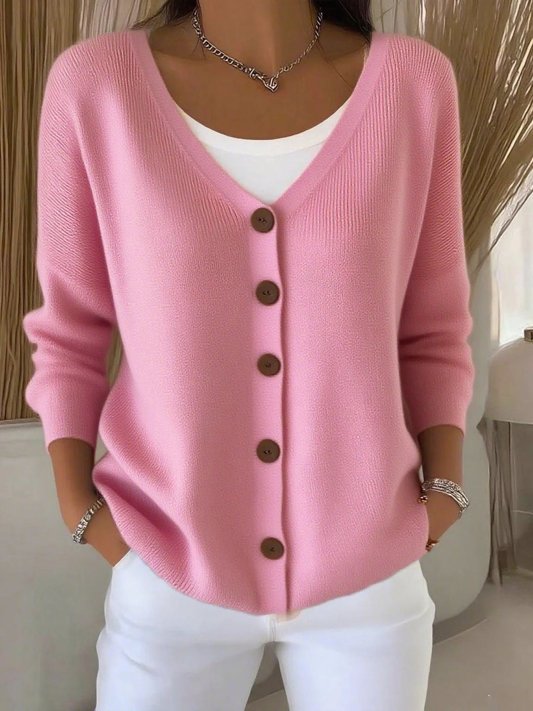 Women's Flattering Knit Pullover in Pink