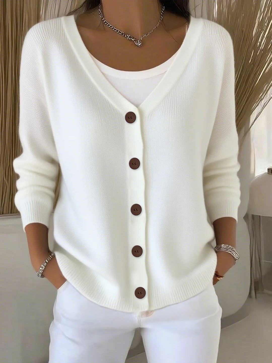 Women's Flattering Knit Pullover in White