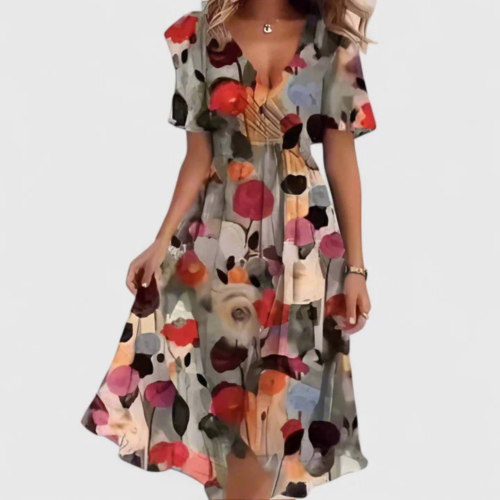 Women's Floral Chiffon Midi Summer Dress in Braun Floral