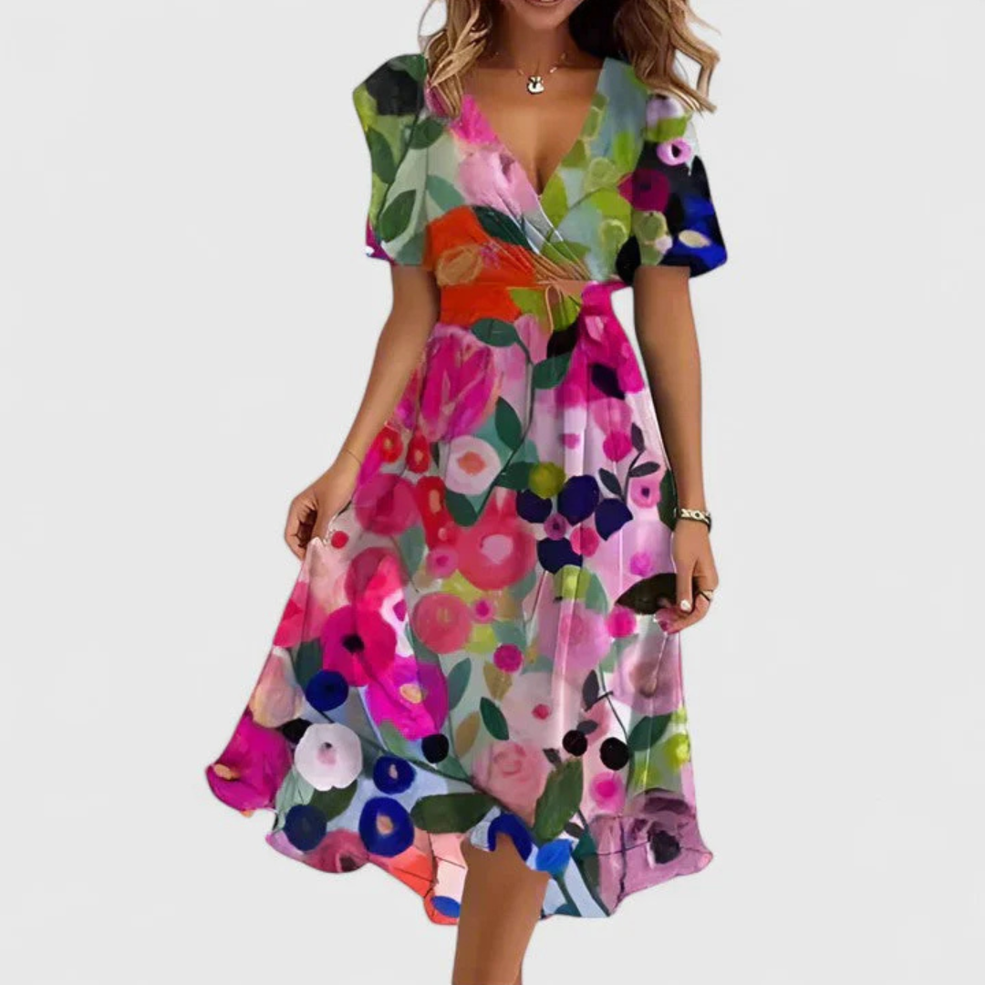 Women's Floral Chiffon Midi Summer Dress in Mehrfarbig Floral