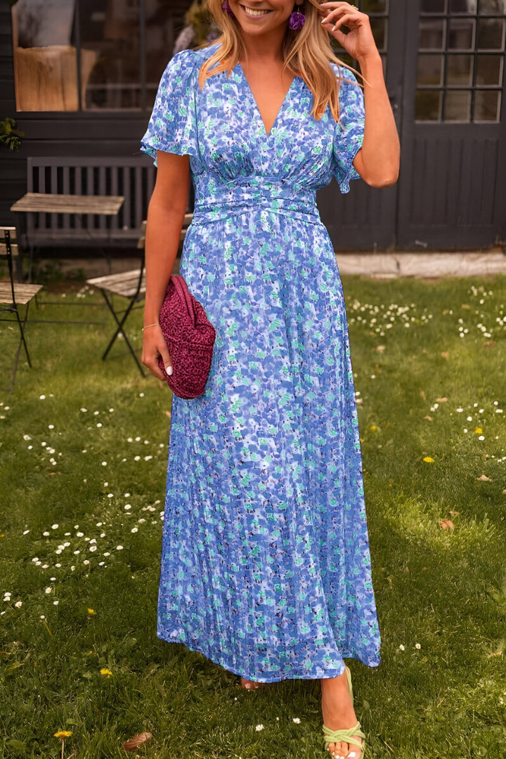 Women's Floral Maxi Summer Dress for Garden Parties in Blue