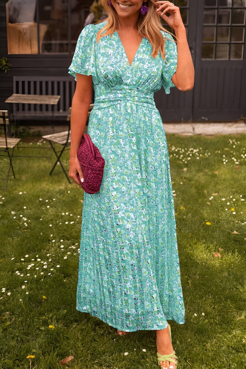 Women's Floral Maxi Summer Dress for Garden Parties in Green