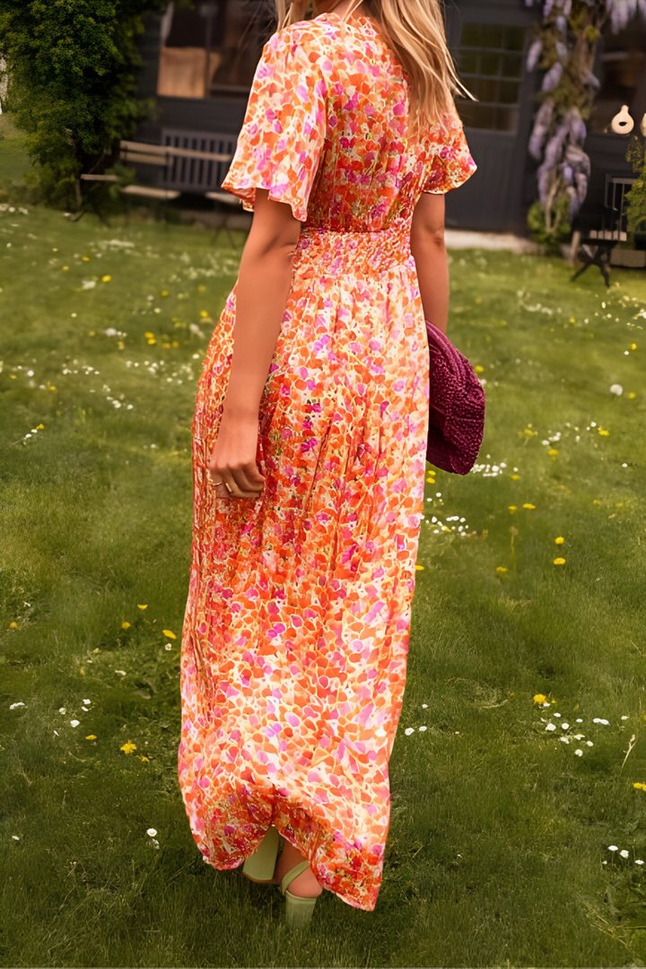Women's Floral Maxi Summer Dress for Garden Parties in Orange (Fast ausverkauft) 3