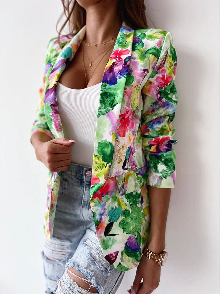 Women's Floral Print Blazer for Business in Green