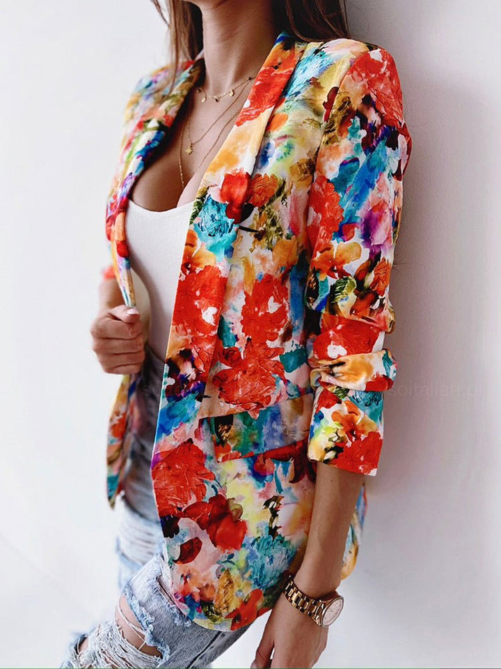 Women's Floral Print Blazer for Business in Orange