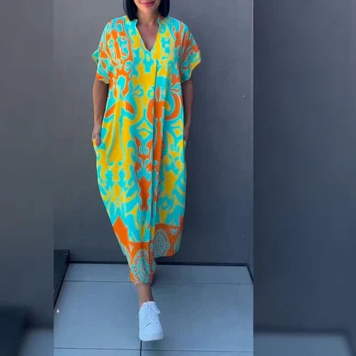 Women's Floral Spring Dress with Wrap Waist in Green