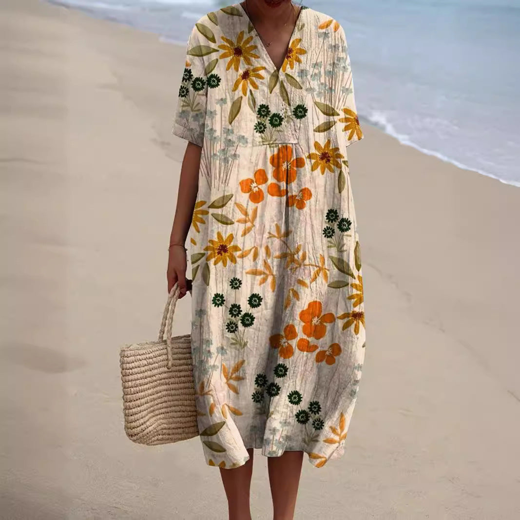 Women's Floral Summer Dress for Casual Days in Beige
