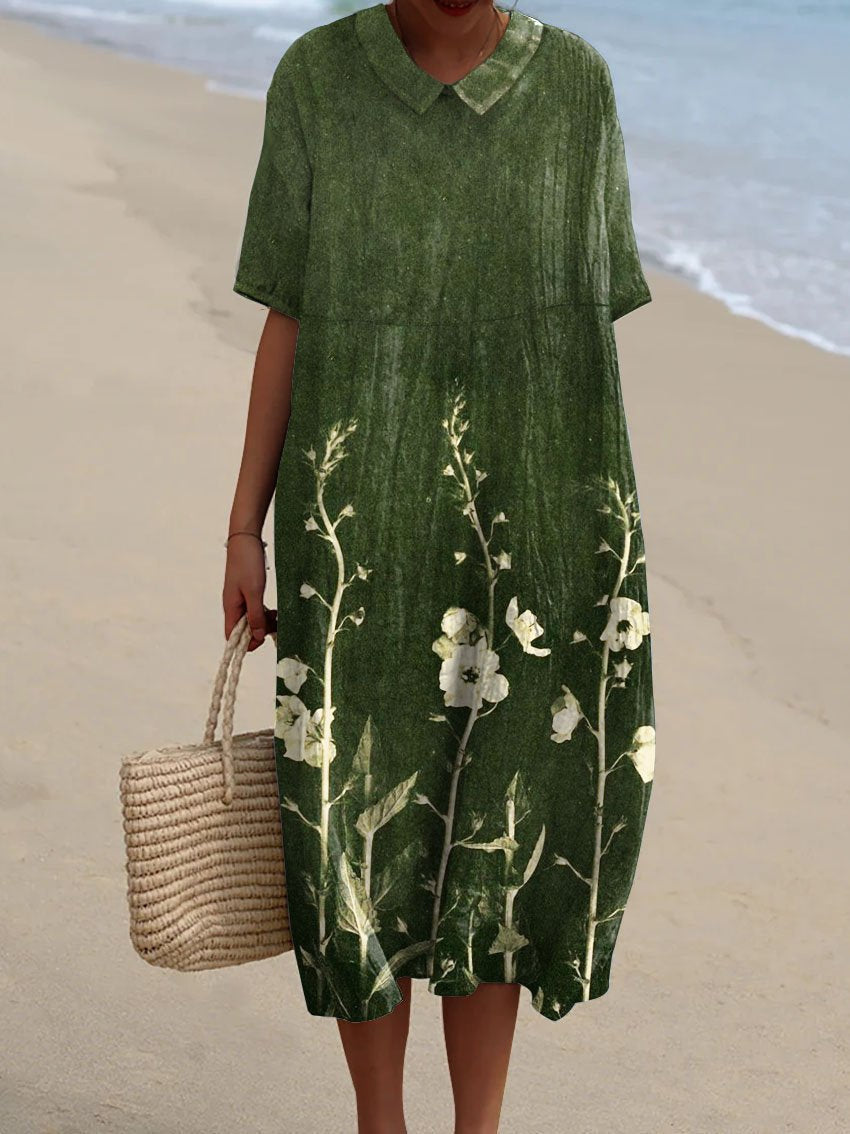 Women's Floral Summer Dress for Casual Days in Green