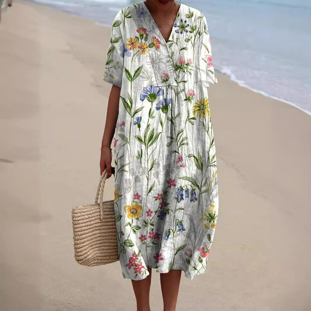 Women's Floral Summer Dress for Casual Days in White