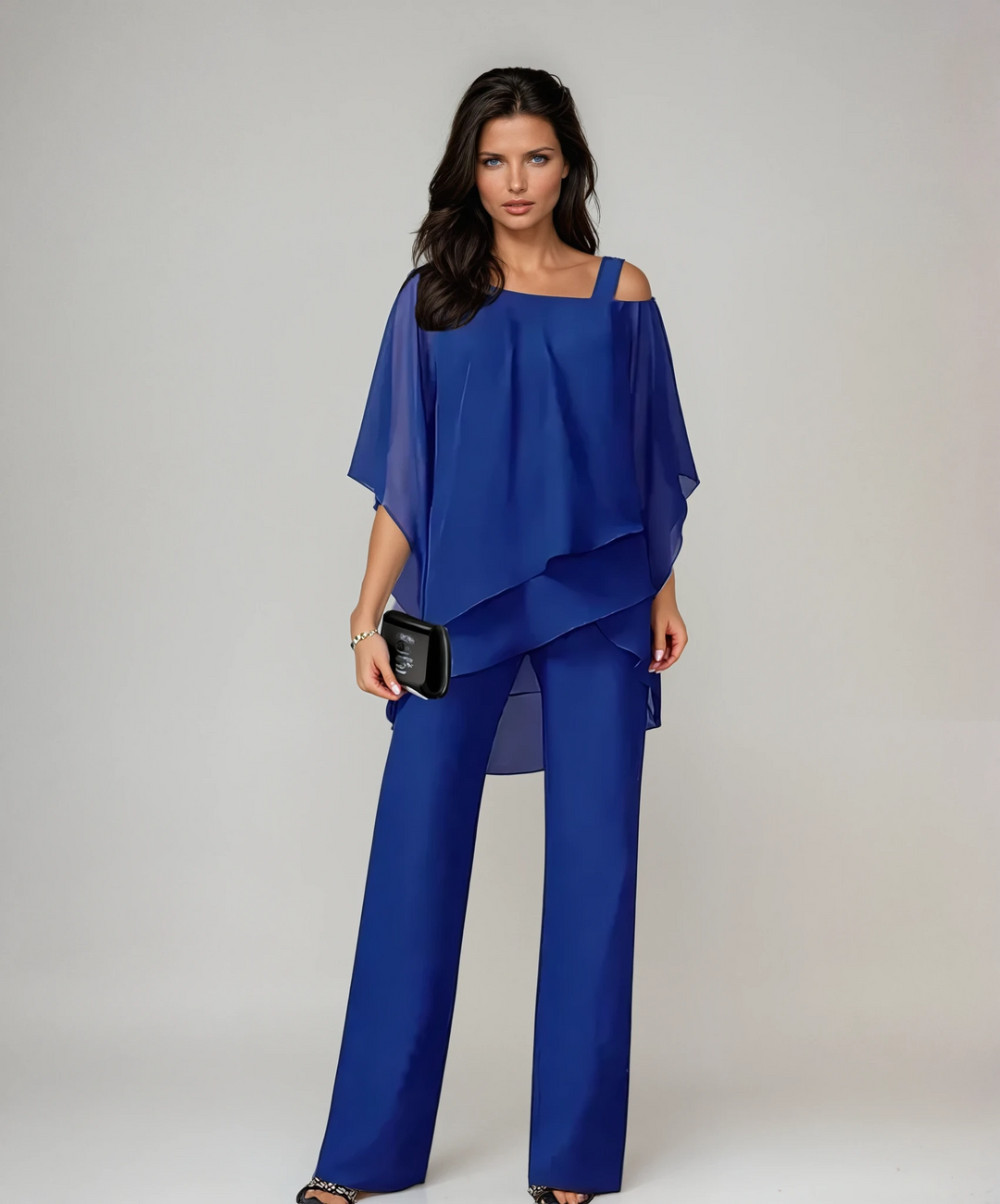 Women's Flowing Asymmetrical Layered Set in Blue