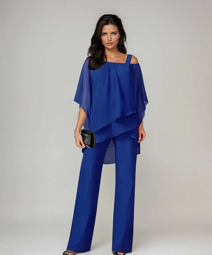 Women's Flowing Asymmetrical Layered Set in Blue