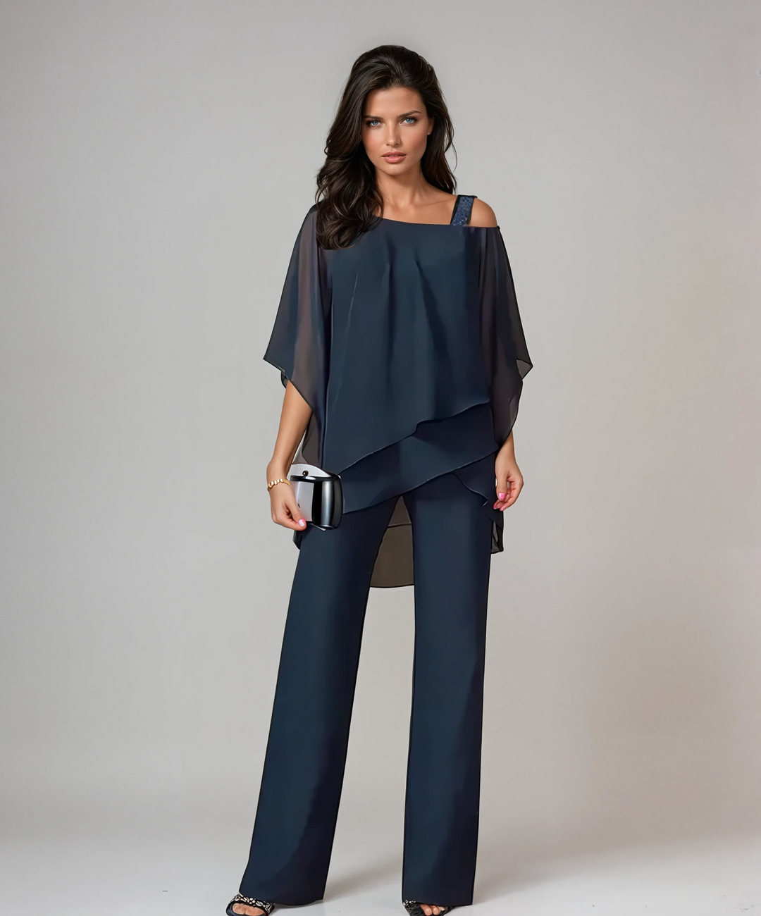 Women's Flowing Asymmetrical Layered Set in Navy