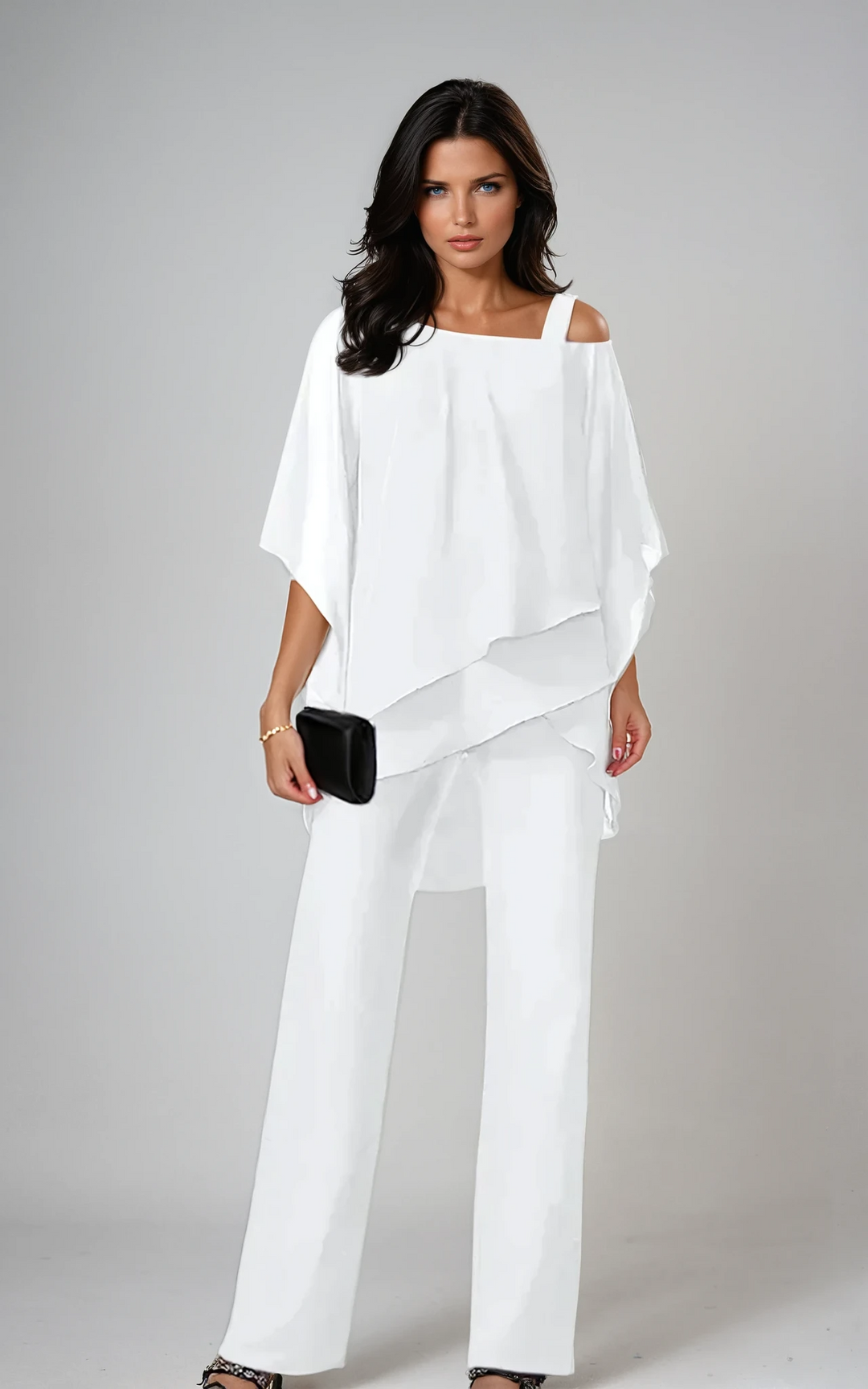 Women's Flowing Asymmetrical Layered Set in White