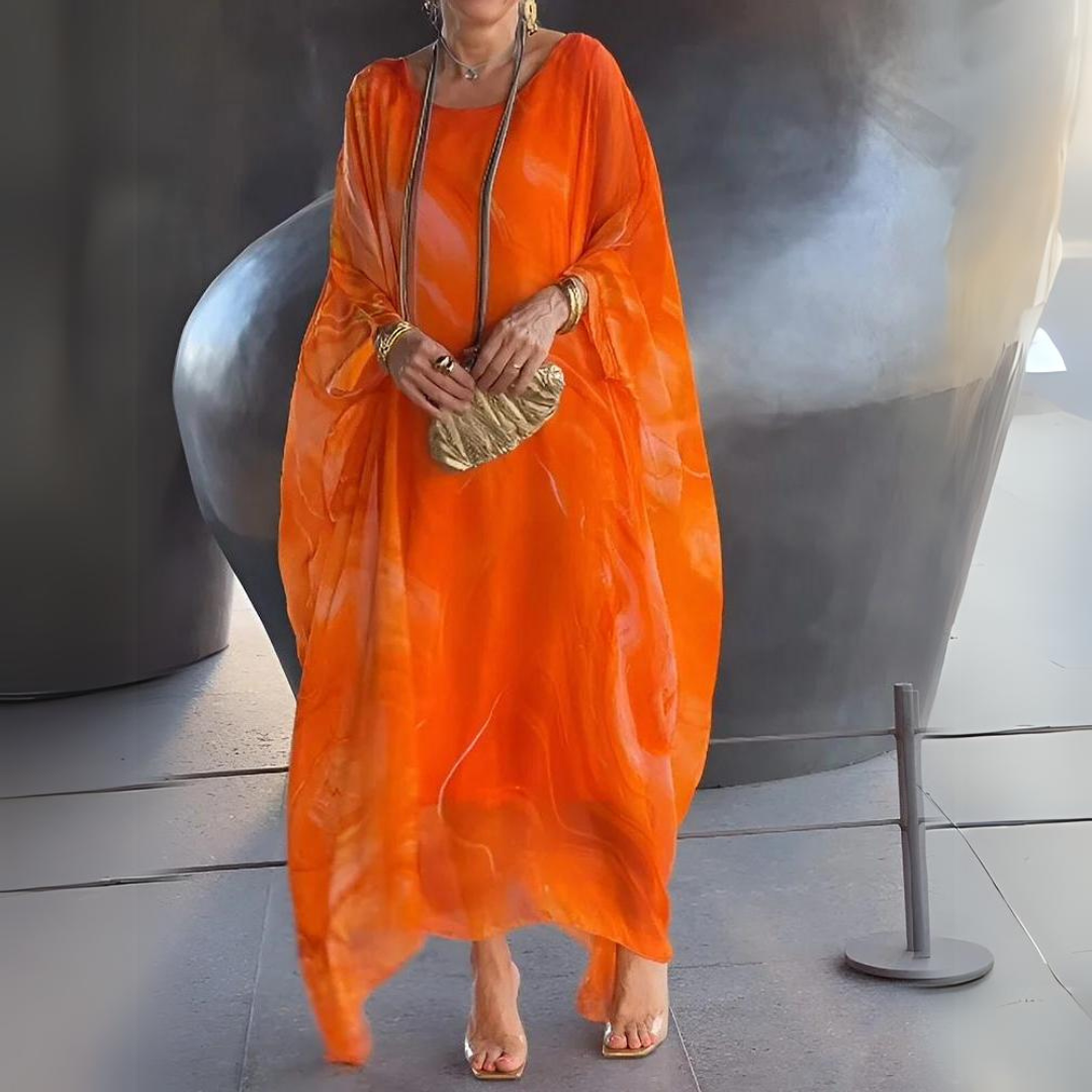 Women's Flowing Evening Dress, Maxi in Orange