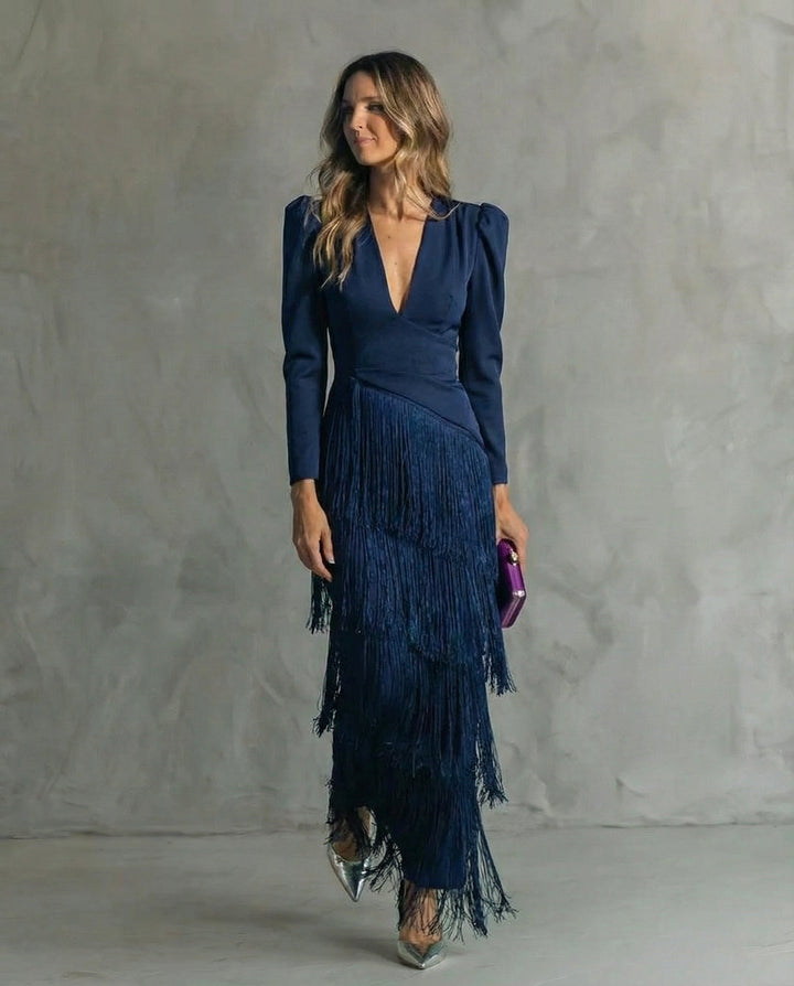 Women's Flowing Midi Evening Dress in Blue