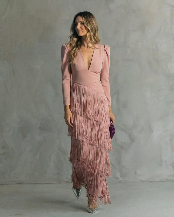 Women's Flowing Midi Evening Dress in Pink