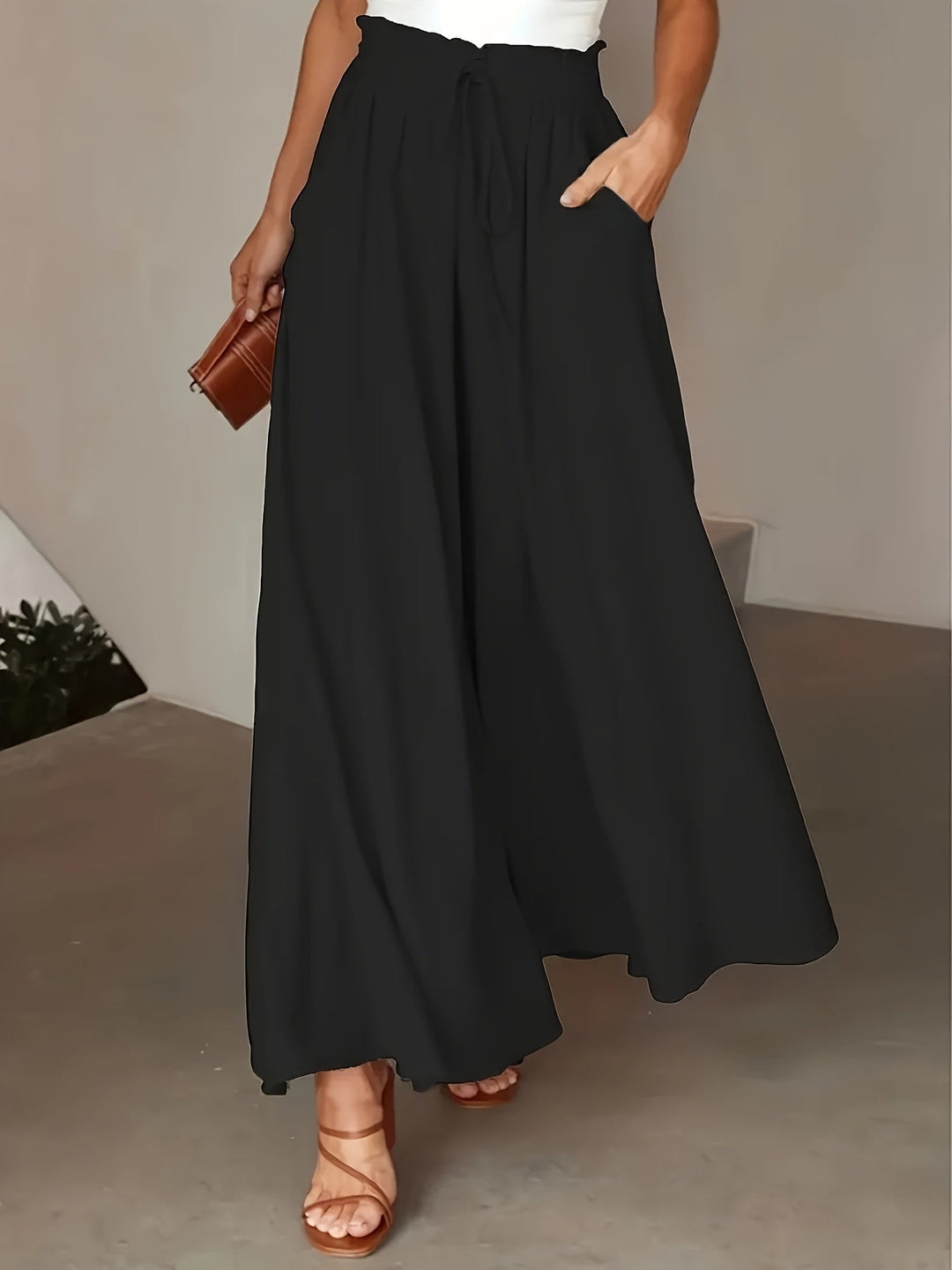 Women's Flowing Wide Pants for Summer in Black