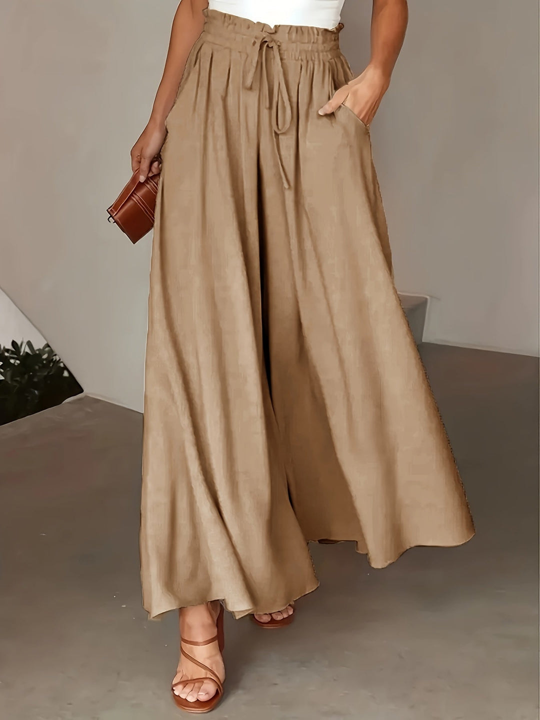 Women's Flowing Wide Pants for Summer in Khaki
