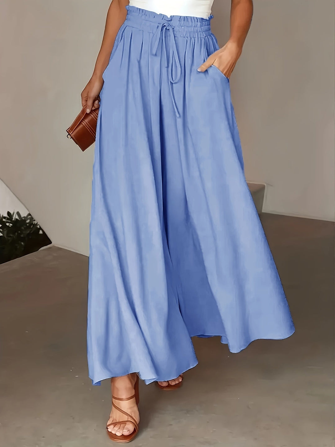 Women's Flowing Wide Pants for Summer in Light Blue