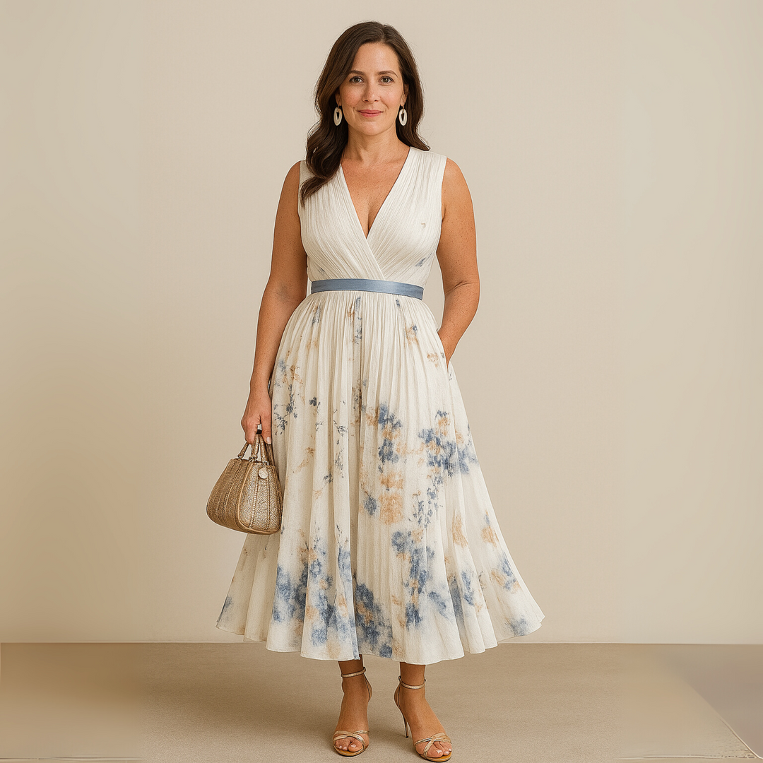 Women's Flowy Maxi Summer Dress for Celebrations in Beige 3