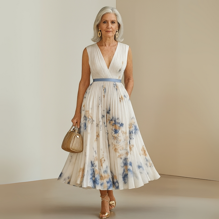 Women's Flowy Maxi Summer Dress for Celebrations in Beige 4