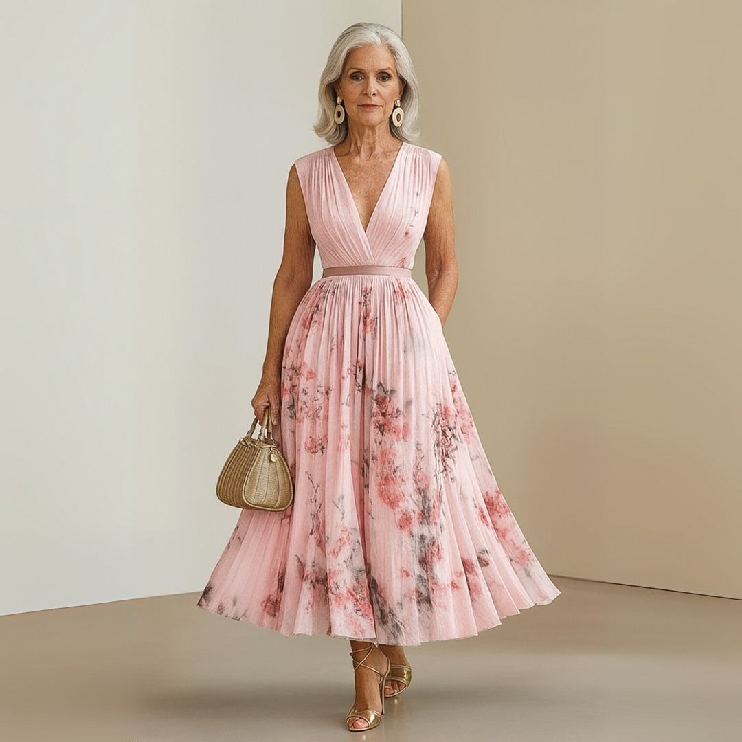 Women's Flowy Maxi Summer Dress for Celebrations in Beige 5