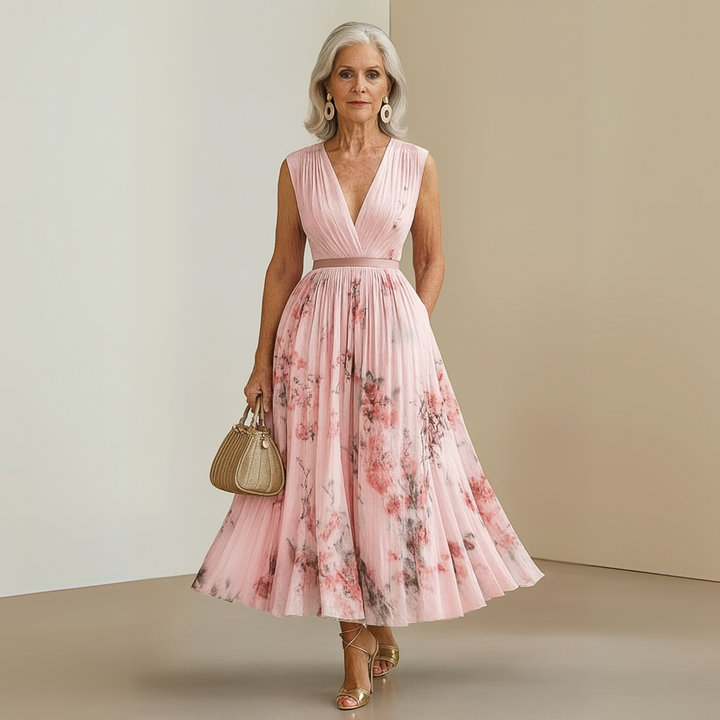 Women's Flowy Maxi Summer Dress for Celebrations in Beige 5
