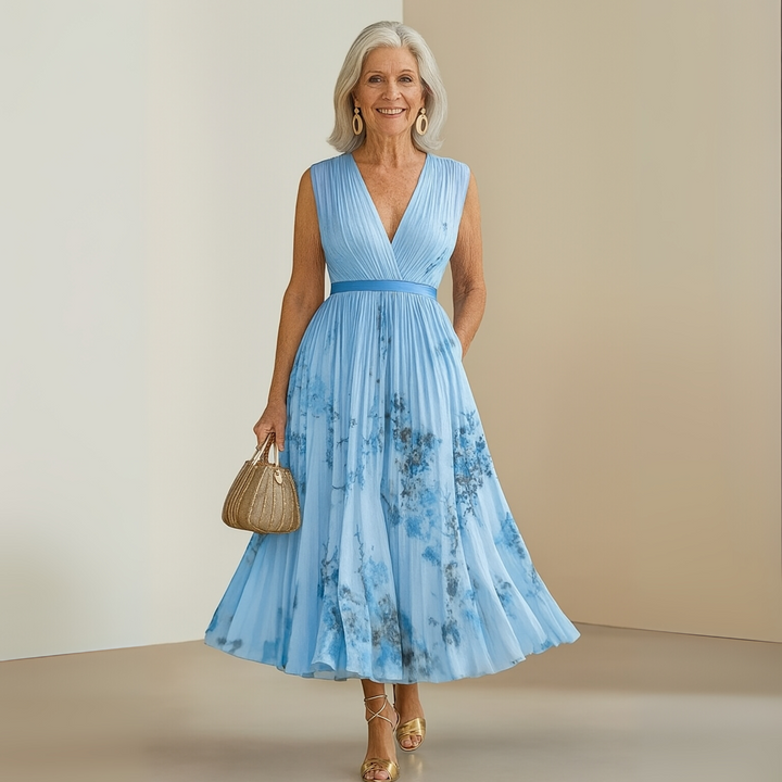 Women's Flowy Maxi Summer Dress for Celebrations in Beige 6