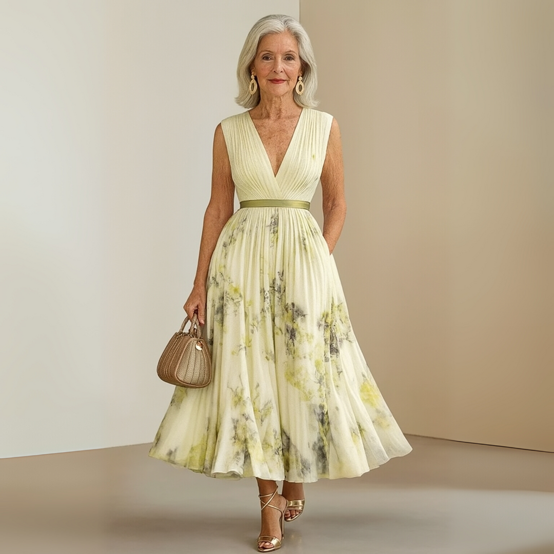 Women's Flowy Maxi Summer Dress for Celebrations in Beige 7