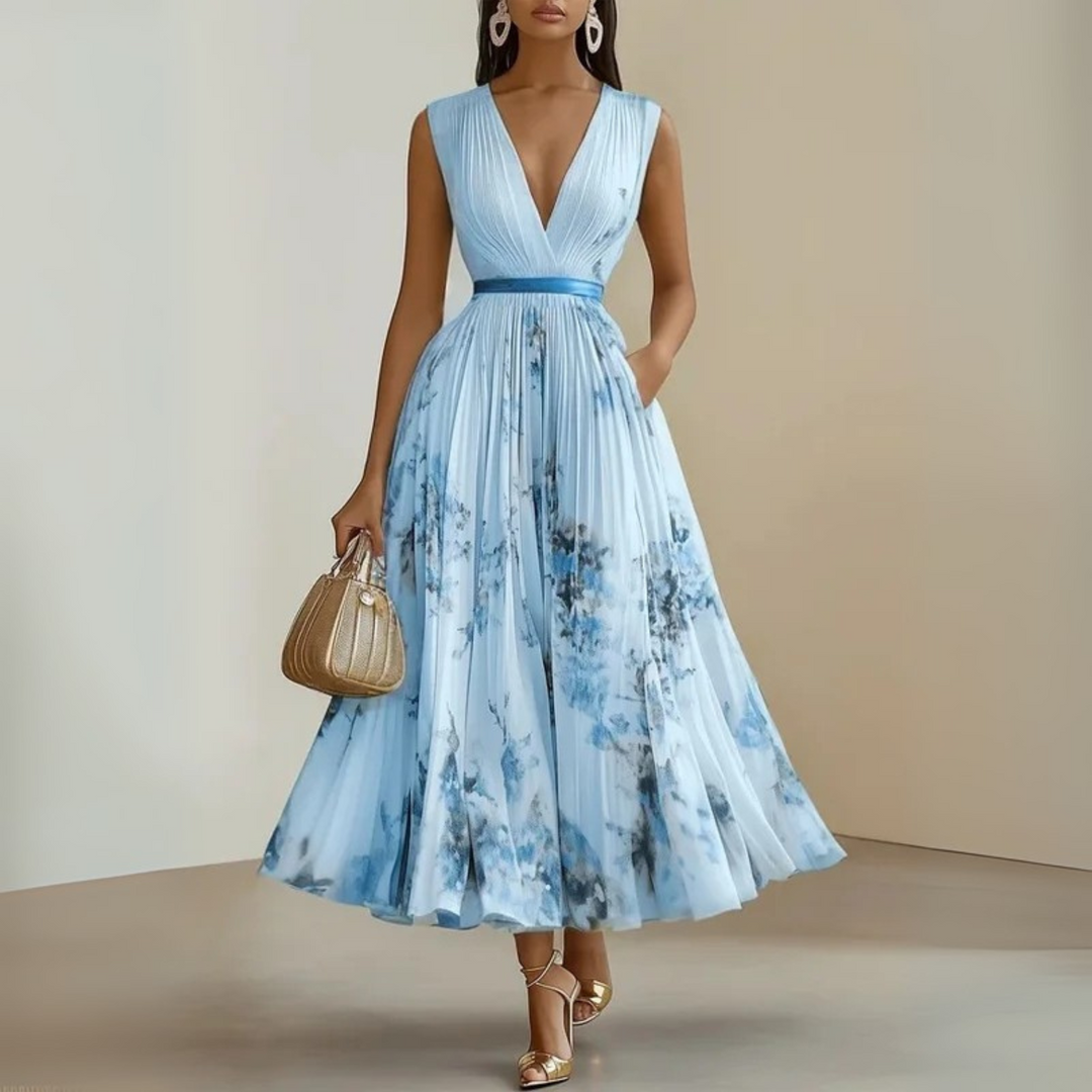 Women's Flowy Maxi Summer Dress for Celebrations in Blue