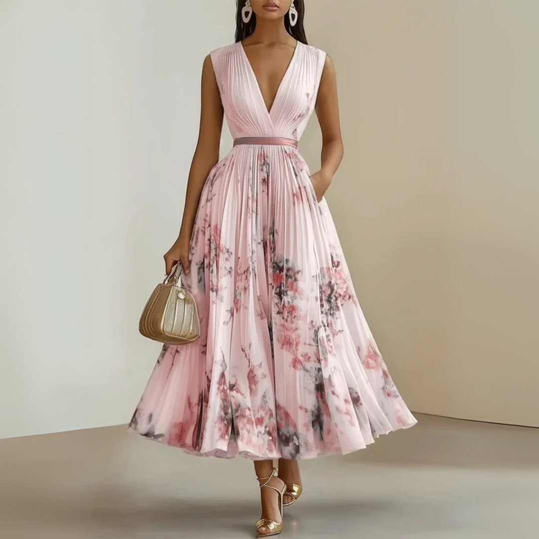 Women's Flowy Maxi Summer Dress for Celebrations in Pink