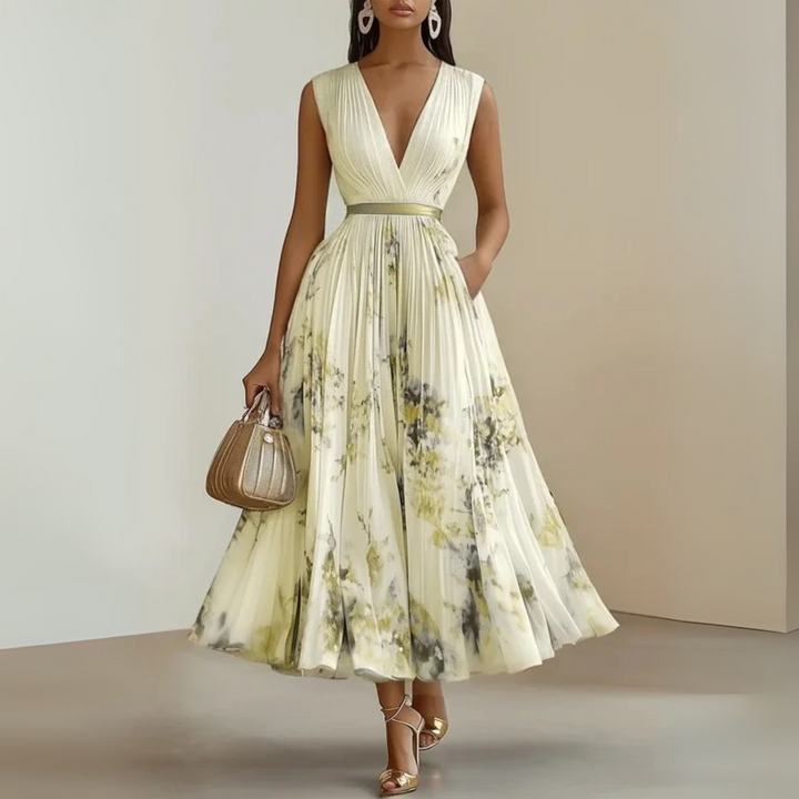 Women's Flowy Maxi Summer Dress for Celebrations in Yellow