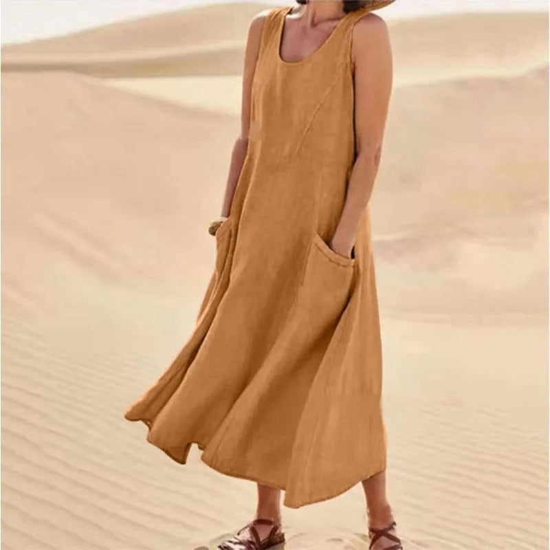 Women's Flowy Mini Beach Dress for Summer in Brown