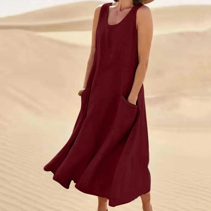 Women's Flowy Mini Beach Dress for Summer in Burgunder
