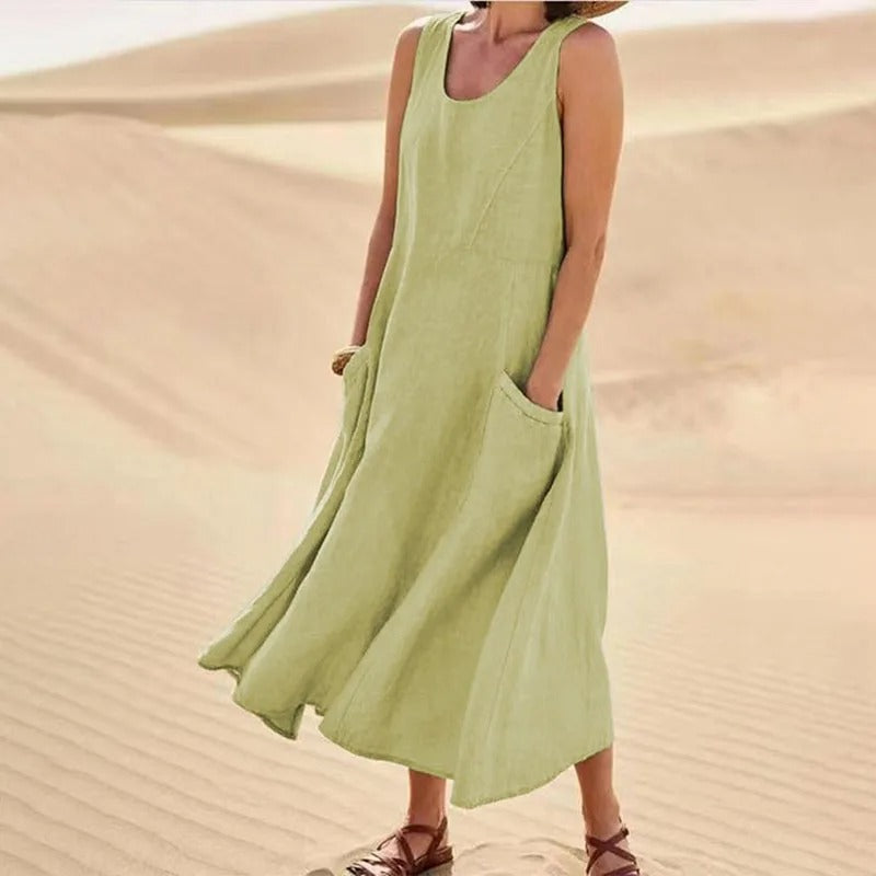 Women's Flowy Mini Beach Dress for Summer in Green