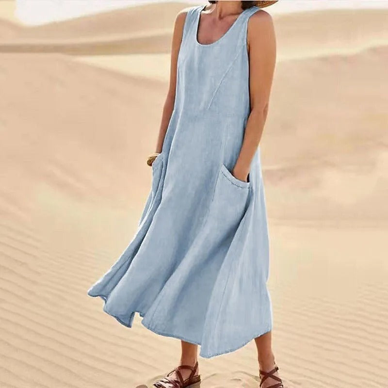 Women's Flowy Mini Beach Dress for Summer in Light Blue